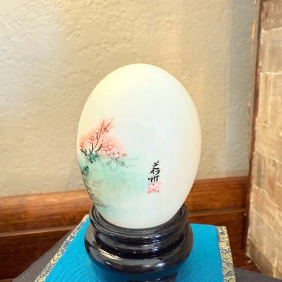Vintage Oriental Hand Painted Egg in Glass Case - Picture 5 of 16